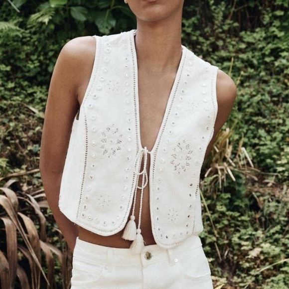 Zara Tops - Zara Embroidered Sequins Boho Western Vest NWT